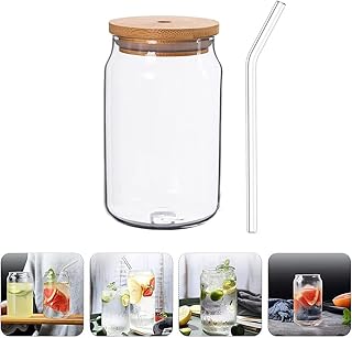 Récipients en verre avec couvercle en bambou gobelets transparent en forme de bidon