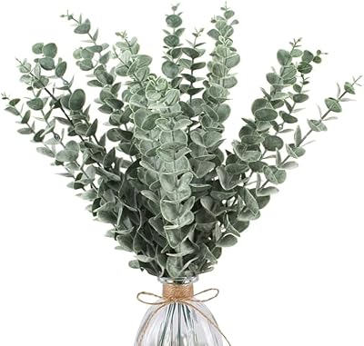 Javist lot de 12 feuilles d'eucalyptus artificielles tiges et branches grises et vertes
