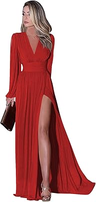 Robe de soirée formelle à manches longues et col en v