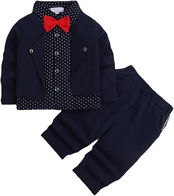 Ensemble chemise et pantalon à pois en coton et élasthanne avec nœud