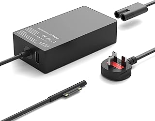 Chargeur vinsoc 65w 15v/4a adaptateur d'alimentation compatible avec ordinateur portable/tablette microsoft surface pro