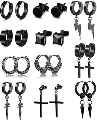 Tomofly ensemble de boucles d'oreilles noires en acier inoxydable pour hommes et femmes