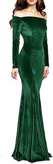 Robe de soirée longue en velours à épaules dénudées, motif sirène avec manches