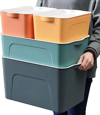 Primify 4 bacs de rangement en plastique avec couvercles panier multicolore et d'organisation