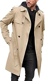 Trench-coat croisé coupe slim pour homme, veste longue plissée avec ceinture coupe-vent, transparent
