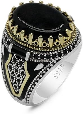 Bague en argent sterling 925 avec pierre d'onyx noir pour homme