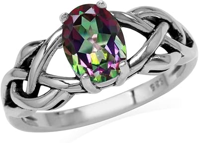 Bague solitaire ovale en argent sterling 925 avec topaze de feu mystique