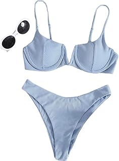 Maillot de bain côtelé uni à col en v pour femmes, vêtements