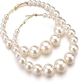 Boucles d'oreilles créoles en perles style laura pour femmes, grandes, en alliage