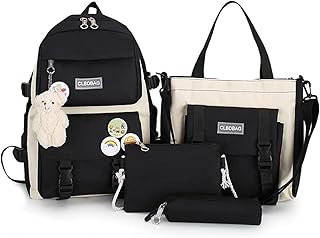 Ensemble de sac à dos d'école awegirl kawaii pour filles avec accessoires (noir)