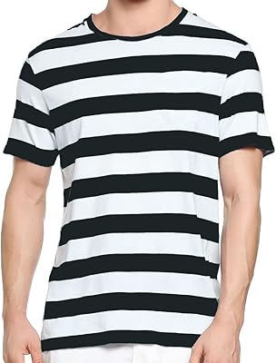 Ezsskj t-shirt rayé noir et blanc à manches courtes et col rond