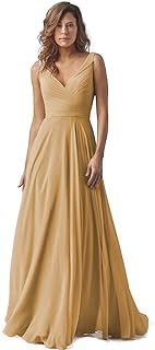 Dfdg longues robes de demoiselle d'honneur en mousseline, col en v, robes