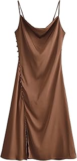 Robe longue pour femme anjfy, été sexy, couleur unie, en satin doux, conception