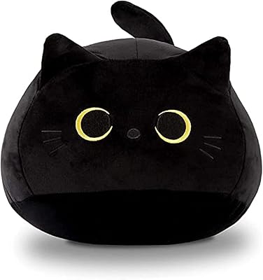 Oreiller en peluche chat noir 3d oreiller mignon corps de chat animaux