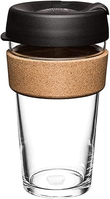 Gobelet réutilisable keepcup en verre trempé avec bande en liège noir bcbla16
