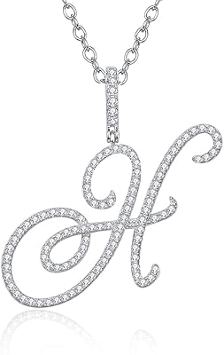 Collier en argent sterling 925 avec grande lettre en zircone cubique pour femme