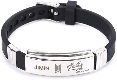 Joli bracelet bts plaqué argent avec signature de jimin en silicone, unisexe