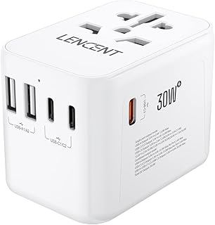 Adaptateur de voyage universel lencent, chargeur international gan 30w avec 2 ports usb