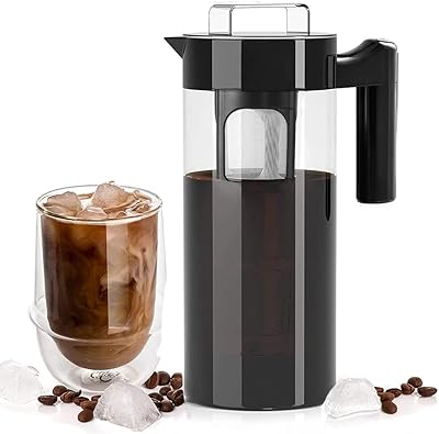 Cafetière froide pour café et thé glacé avec filtre à mailles en verre