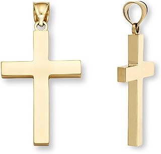 Collier à pendentif croix uni en or 14 carats pour homme, or, or