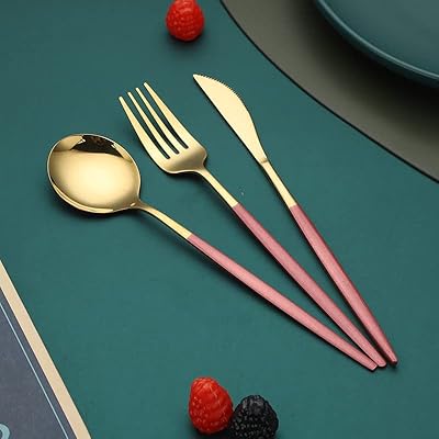 Ensemble d'argenterie 3 pièces, ensemble de couverts en acier inoxydable, finition miroir, passe