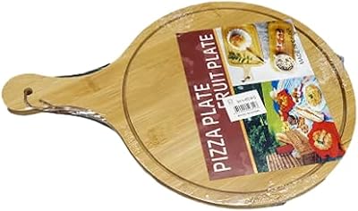 Assiette à pizza ronde en bois, assiette à fruits marron - 26x38 cm