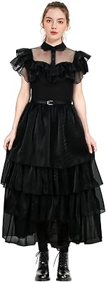 Mercredi addams femmes adultes robe une pièce gothique noire lolita robe de soirée