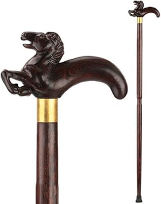 Canne de marche en bois avec poignée en forme de tête de cheval
