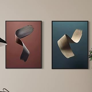 Art mural abstrait sur toile avec cadre doré et marron (cadre noir)