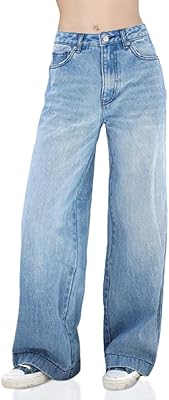 Jean droit en denim taille haute à jambes larges pour femmes, pantalon ample décontracté avec un design classique y2kgirl. Gagnez du temps et de l'argent avec Diaytar