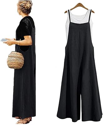 Combinaison décontractée à jambes longues et larges pour femmes, pantalon à bretelles ample