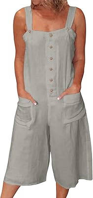 Combinaison ample décontractée en coton et lin pour femmes, jambes larges, pantalon à