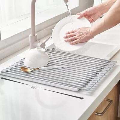 Égouttoir à vaisselle pliable en acier inoxydable avec revêtement en silicone, antirouille, au-dessus
