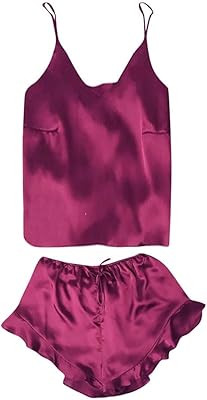 Ensemble pyjama nuisette en satin de soie à lacets pour femme, lingerie sexy