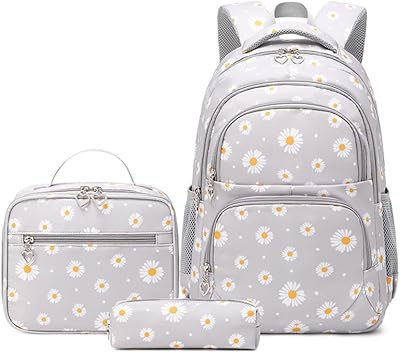 Ensemble de 3 sacs à dos d'école imprimé marguerite pour filles, sac à