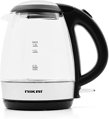 Bouilloire électrique nikai 1,2 l 2200 w avec bol en verre nk303g
