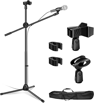 Dayong trépied de microphone à hauteur réglable avec 2 serre-câbles et clips