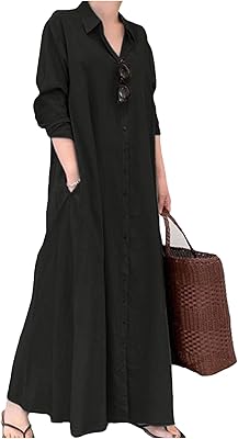 Robe décontractée ample à manches longues en coton et lin imprimé lego grande