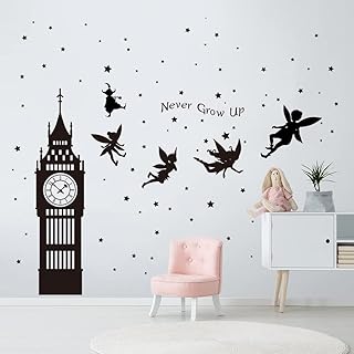 Decalmile peter pan stickers muraux big ben ne grandit jamais étoiles dictons stickers