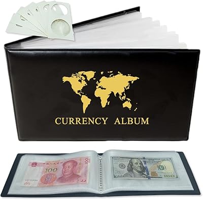 Classeur d'album de collection de devises du monde paper money, 40 pochettes porte-dollars