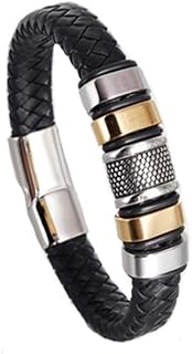 Bracelet tressé en cuir véritable pour hommes, élégant, en acier inoxydable, bracelet manchette