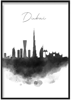 Une décoration murale imprimée en forme de skyline de dubaï, à l'aquarelle