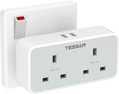 Tisan double prise d'alimentation rallonge multiprise avec 2 prises chargeur mural