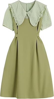 Robe de bureau taille haute à manches bouffantes et col patchwork gishik