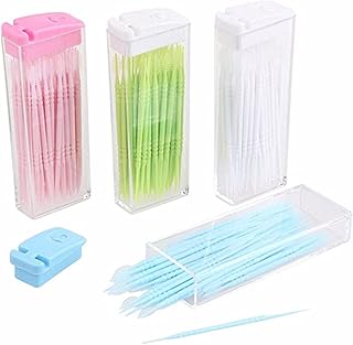 Delfino 4 boîtes de fil interdentaire double tête, cure-dents pour soins bucco-dentaires, cure-dents