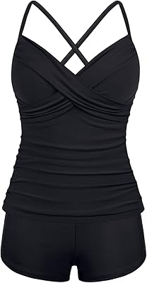 Maillot de bain tankini deux pièces pour femme, haut tankini croisé à volants