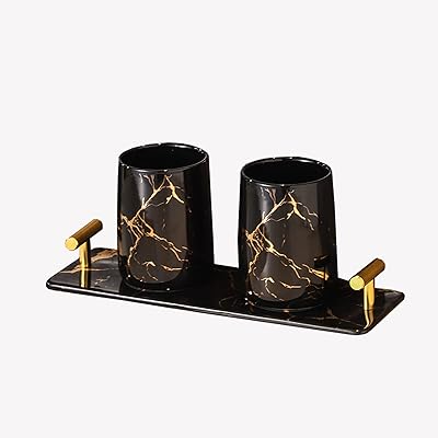 Ensemble d'accessoires de salle de bain en céramique design marbre 3/5/6 pièces, porte-brosse
