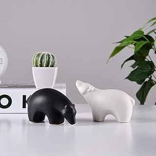 Ensemble de figurines d'ours polaire en céramique pour la décoration de la maison, sculpture d'animaux et figurine pour la décoration de la maison, du bureau, de la table tv, du meuble tv, des cadeaux artisanaux (2 pièces). Diaytar : Votre allié pouvoir d'achat au quotidien