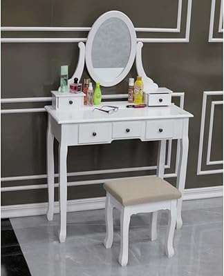 Ensemble table de maquillage et chaise yatai avec miroir vivant et 5 tiroirs