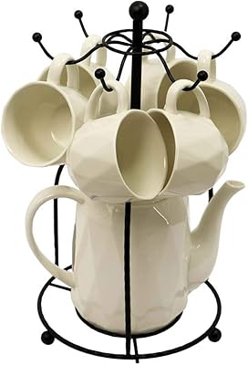 Service à thé et café en porcelaine 9 pièces avec support
